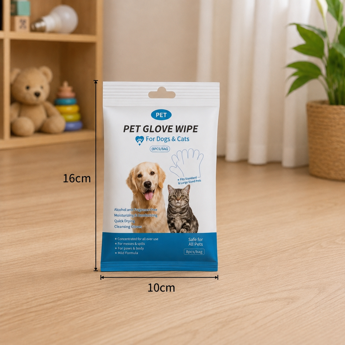 Glove cleaning wipes for pets