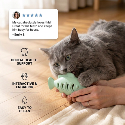 Teeth-cleaning chew & nibble fish – Interactive silicone snack dispenser for cats