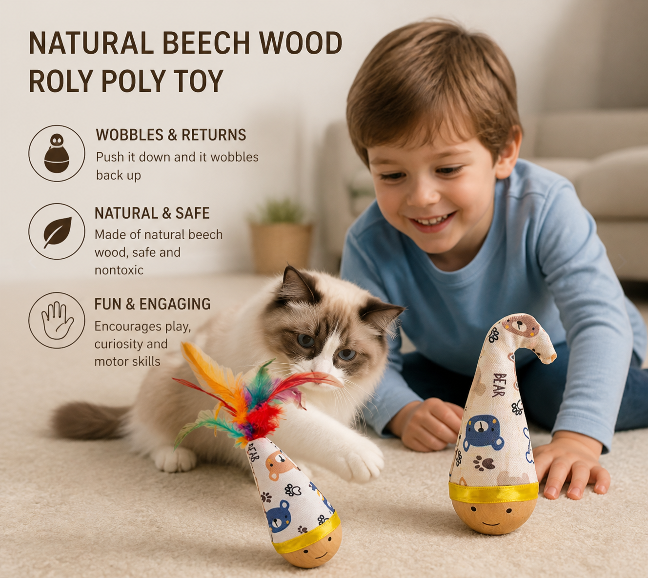 Natural Beech Wood Roly Poly Toy