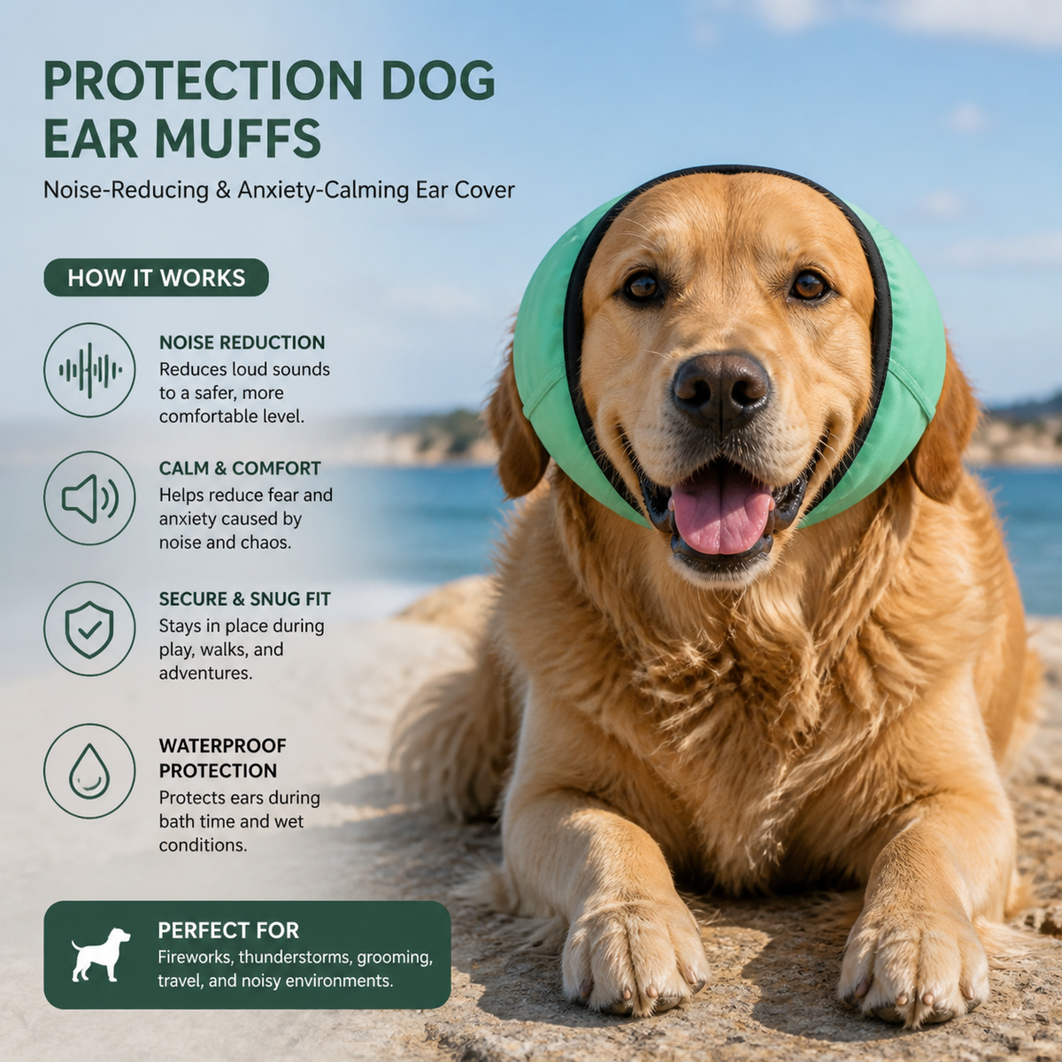 Protection Dog Ear Muffs Noise-Reducing & Anxiety-Calming Ear Cover