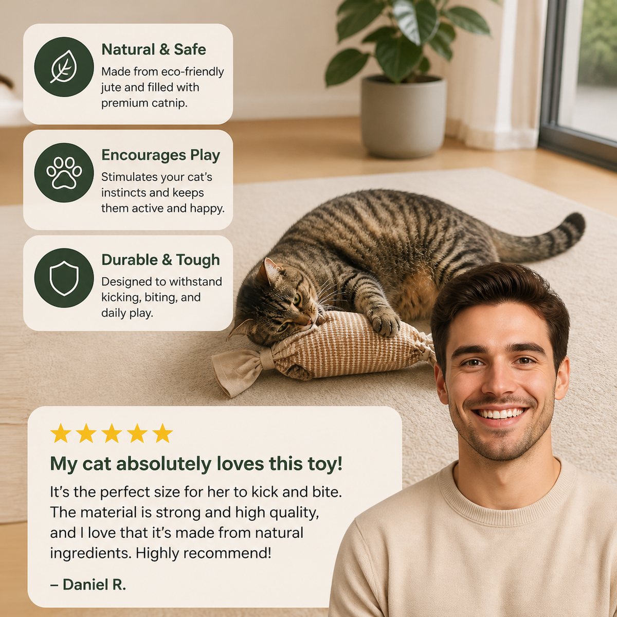 Eco-Friendly Catnip Jute Bag Toy for Cats – Durable Interactive Play Bag