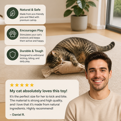 Eco-Friendly Catnip Jute Bag Toy for Cats – Durable Interactive Play Bag