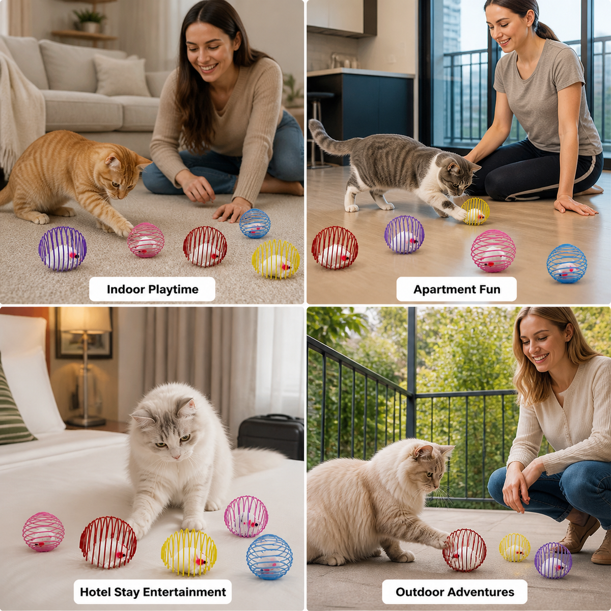 Stretchable Cat Toy Balls with Caged Rats