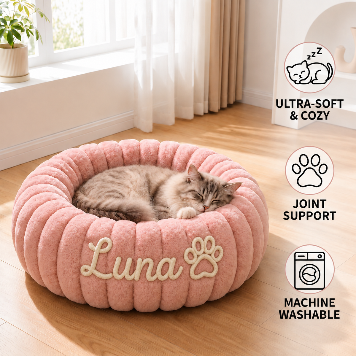 Personalized Round Fluffy CAT Bed