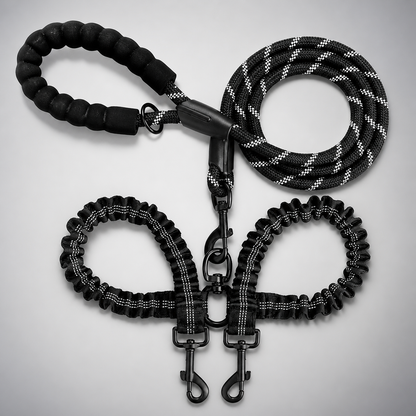 2-in-1 Double Dog Lead with 360° Swivel – Tangle-Free & Shock-Absorbing