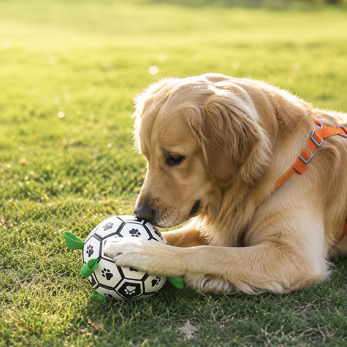 Robust dog toy ball with pull handles