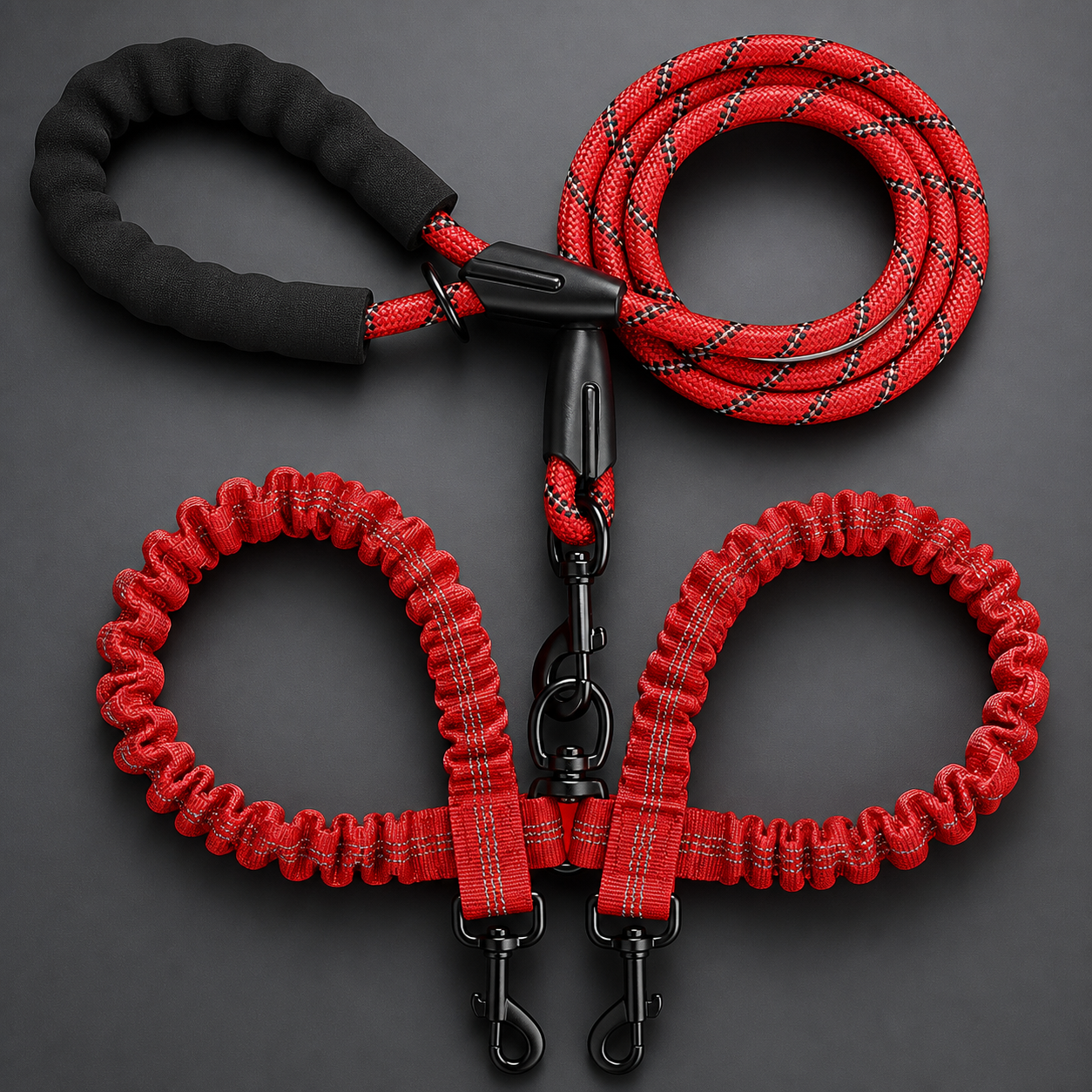2-in-1 Double Dog Lead with 360° Swivel – Tangle-Free & Shock-Absorbing