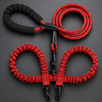 2-in-1 Double Dog Lead with 360° Swivel – Tangle-Free & Shock-Absorbing