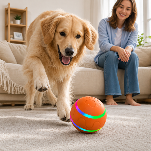 Robust and durable self-rolling dog toy ball
