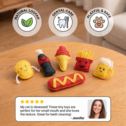Teeth-Cleaning Catnip Chew Toys – Natural Loofah Dental Care & Play Set