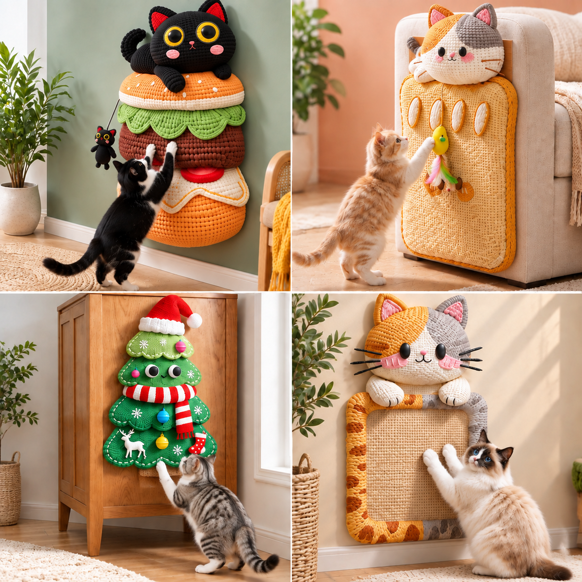 2in1 Woven Self-Adhesive Cat Scratching Mat & Furniture Protector with Interactive Toy