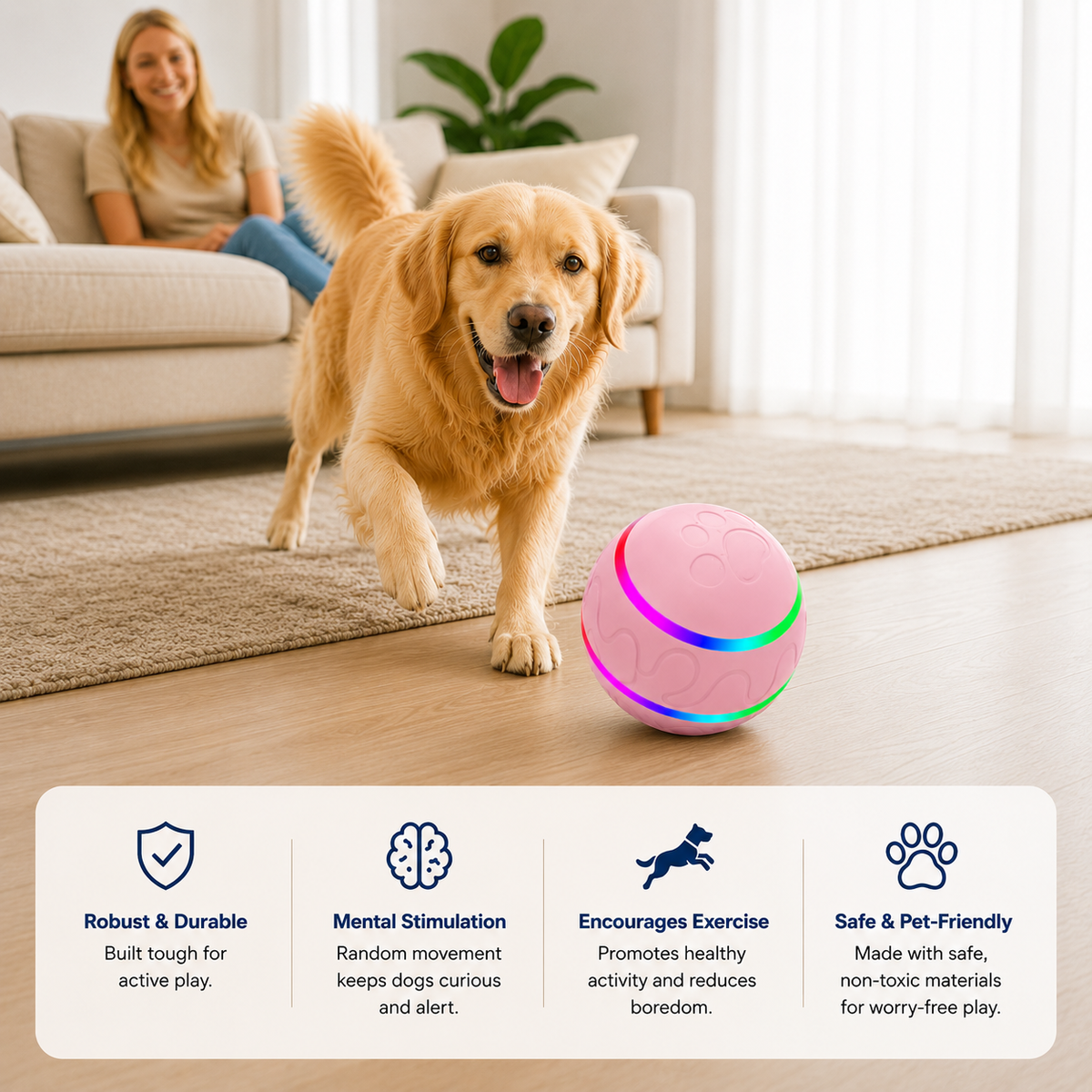 Robust and durable self-rolling dog toy ball