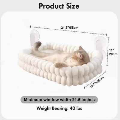 Fluffy Cordless Folding Cat Window Hammock with Strong Suction Cups & Washable Cover