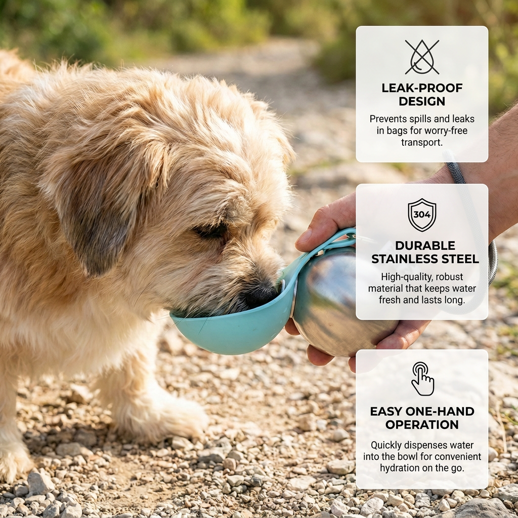 2-in-1 Dog Travel Water Bottle – Leakproof Stainless Steel Bottle with Silicone Bowl