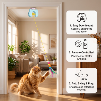Interactive Cat Feather Toy – Electric Door Hanging Auto Swing Cat Teaser