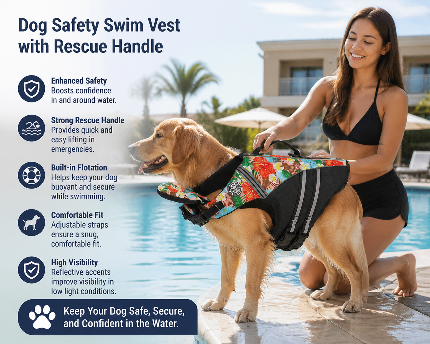 Dog Safety Swim Vest with Rescue Handle