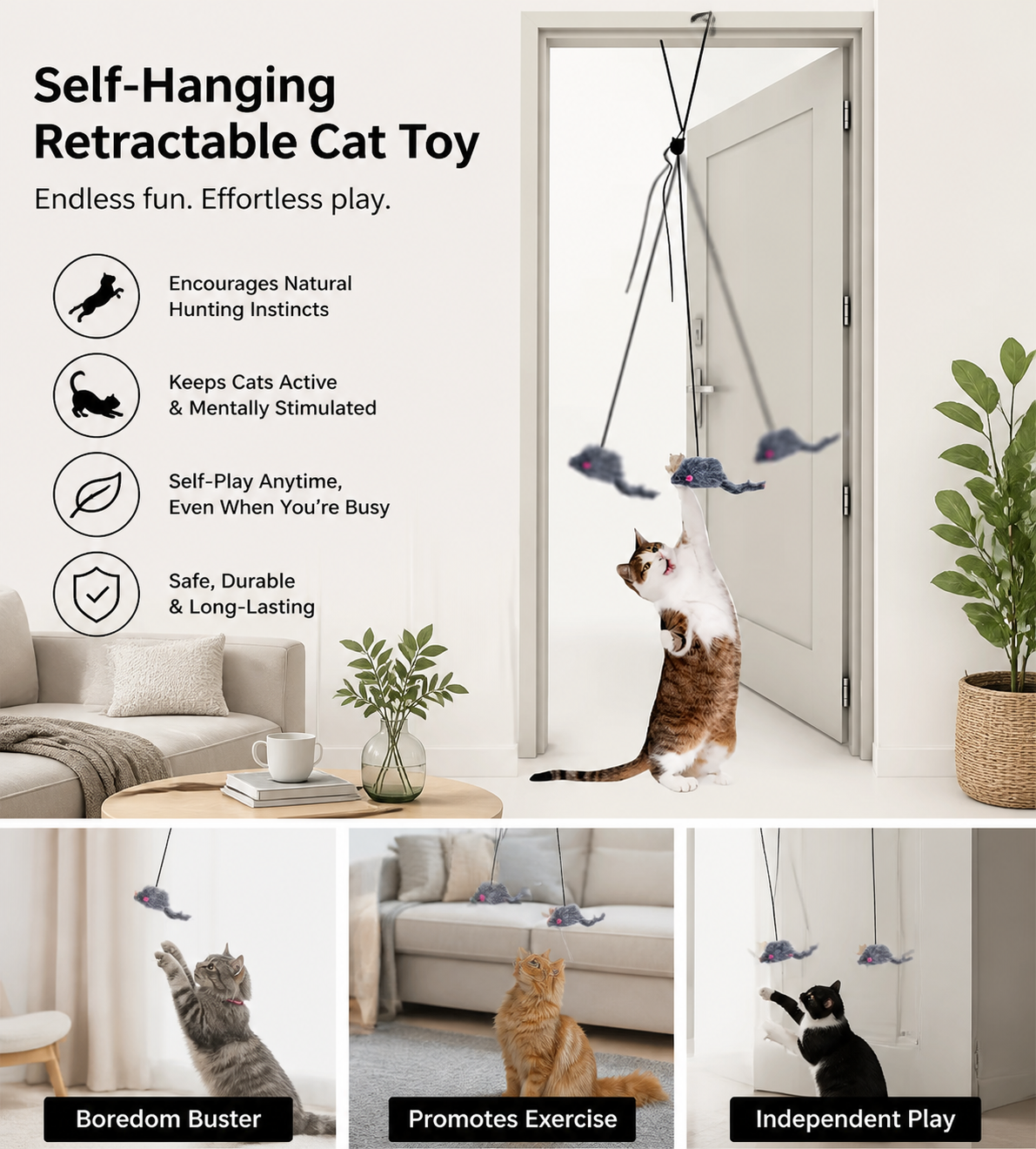 Self-Hanging Retractable Cat Toy