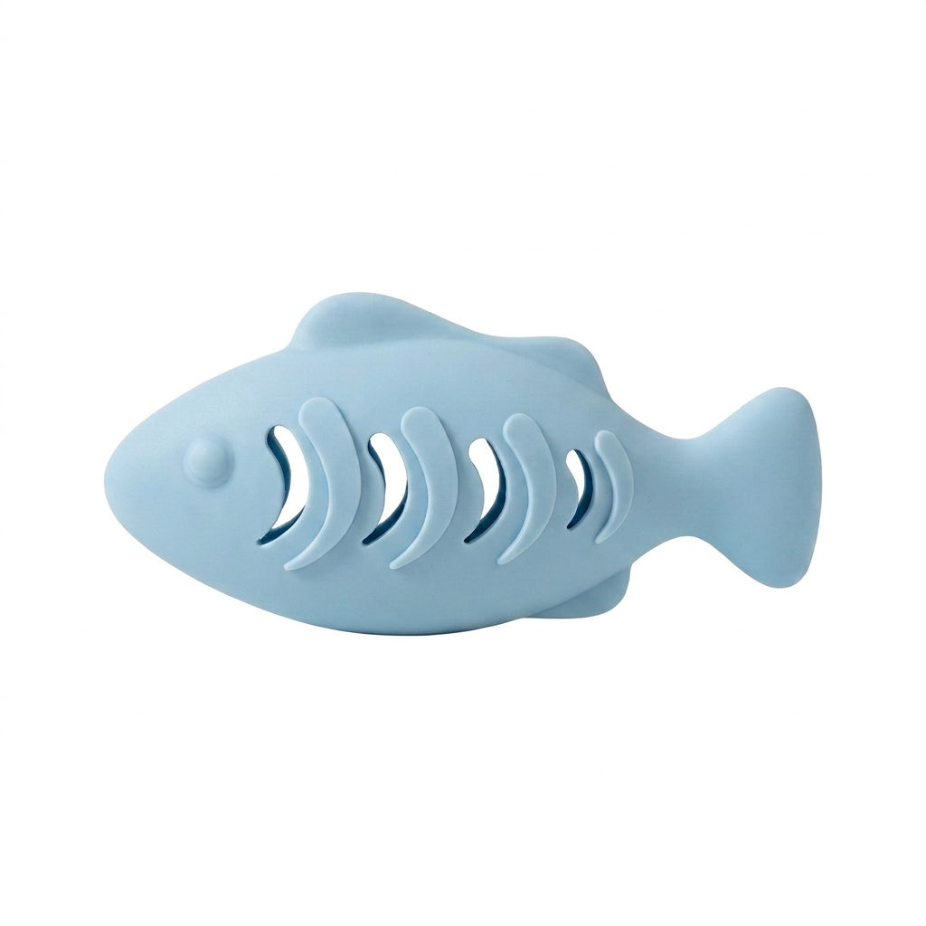 Teeth-cleaning chew & nibble fish – Interactive silicone snack dispenser for cats