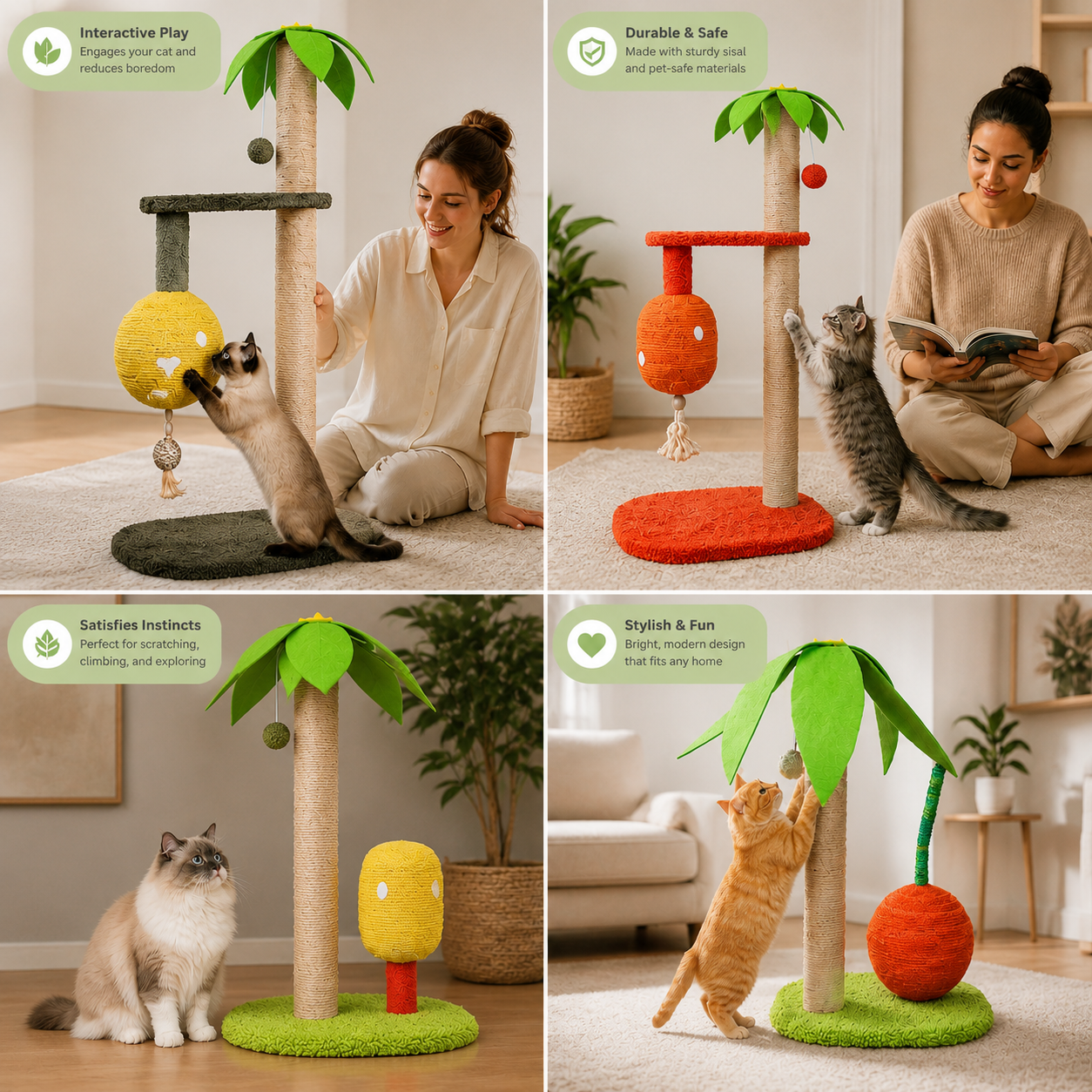 Cat Palm Sisal Scratching Post with Orange