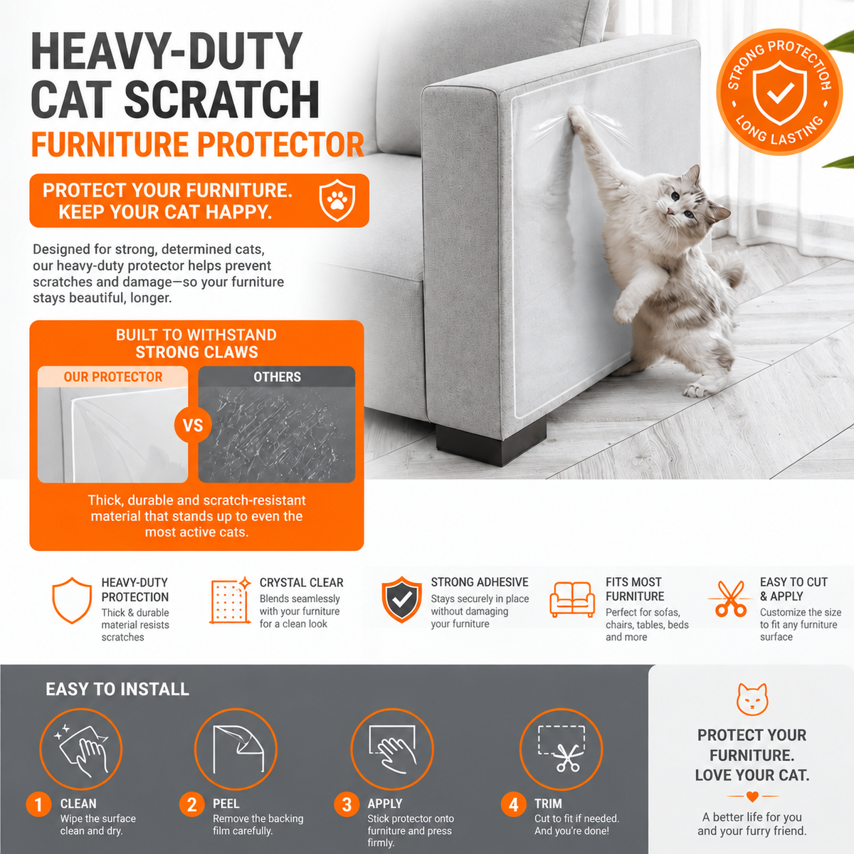 Heavy-Duty Cat Scratch Furniture Protector