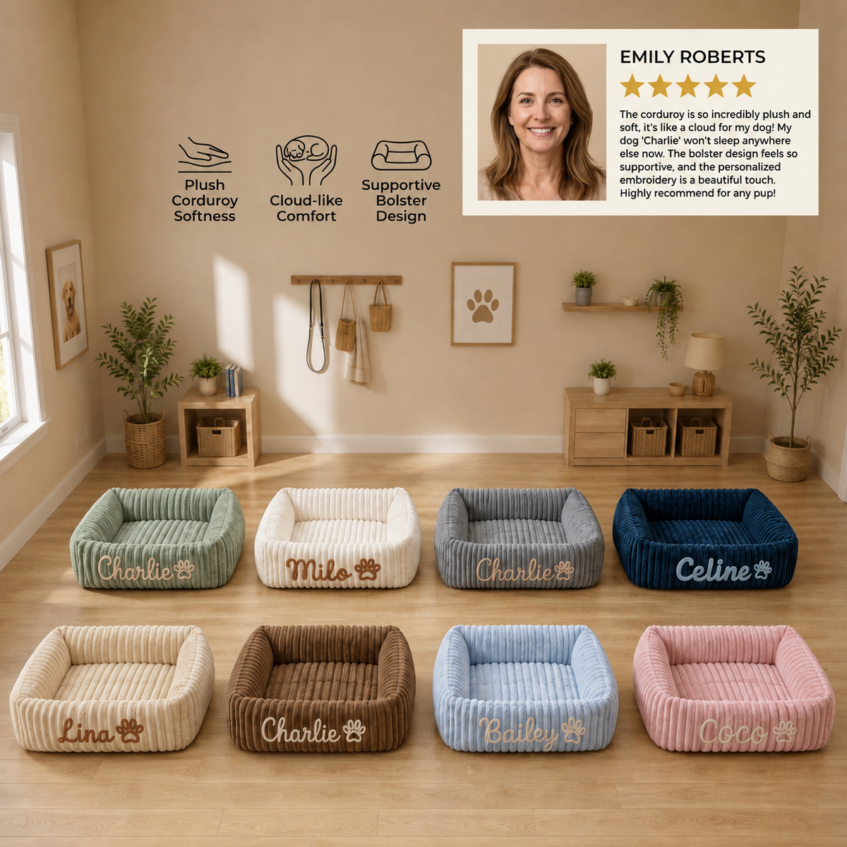 Personalized Fluffy Cloud Dog Bed with Soft Bolsters