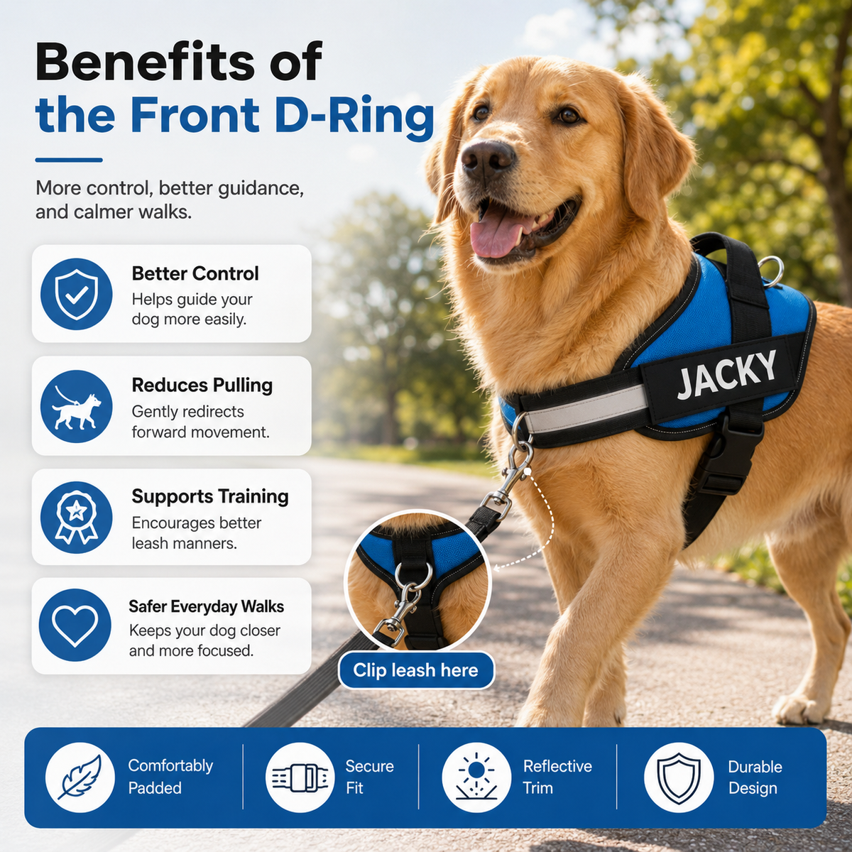 Personalized No-Pull Dog Harness with Front D-Ring – Designed for Neck & Shoulder Relief