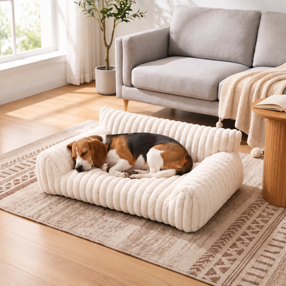 Fluffy Cloud Pet Sofa Bed with Soft Bolsters & Washable Covers