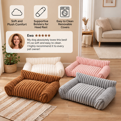 Fluffy Cloud Pet Sofa Bed with Soft Bolsters & Washable Covers