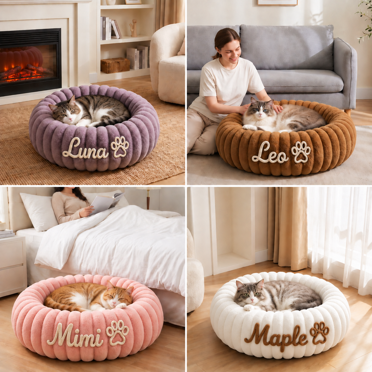 Personalized Round Fluffy CAT Bed