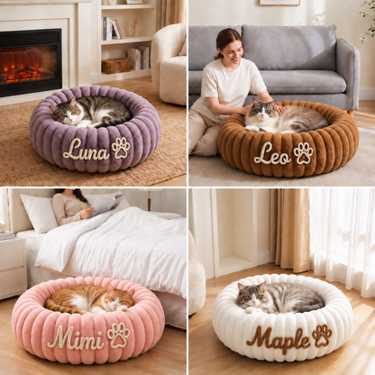 Personalized Round Fluffy CAT Bed