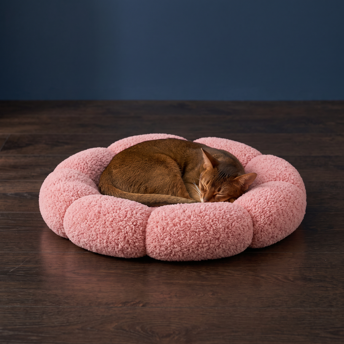 Luxury Floral Fluffy Donut Cat Bed – Soft & Washable Round Cushion