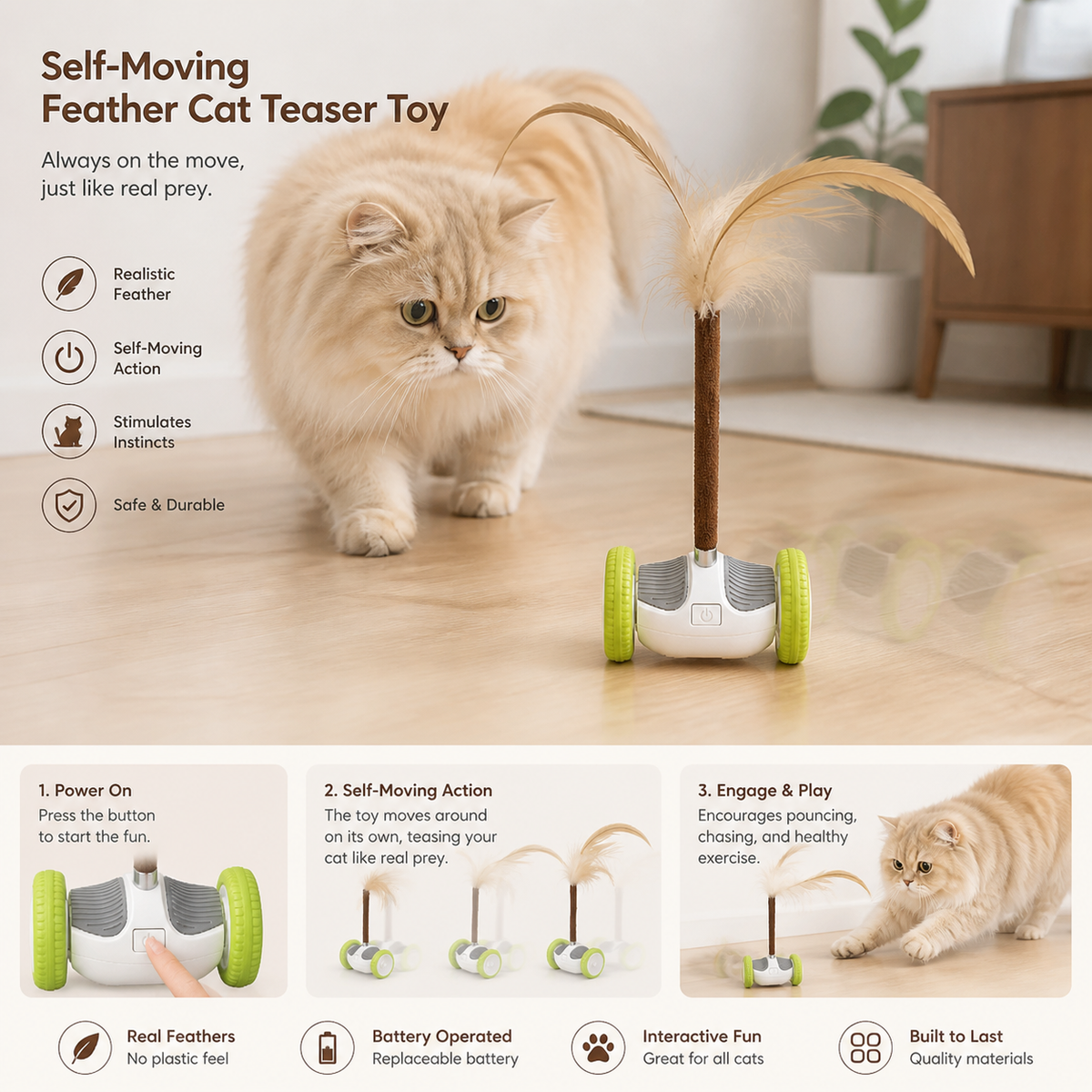 Self-Moving Feather Cat Teaser Toy