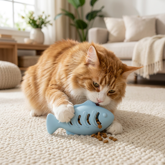 Teeth-cleaning chew & nibble fish – Interactive silicone snack dispenser for cats