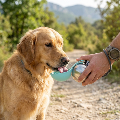 2-in-1 Dog Travel Water Bottle – Leakproof Stainless Steel Bottle with Silicone Bowl
