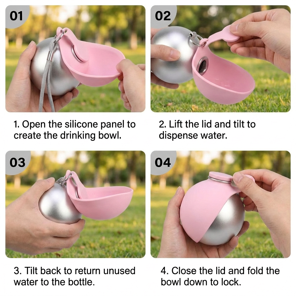 2-in-1 Dog Travel Water Bottle – Leakproof Stainless Steel Bottle with Silicone Bowl