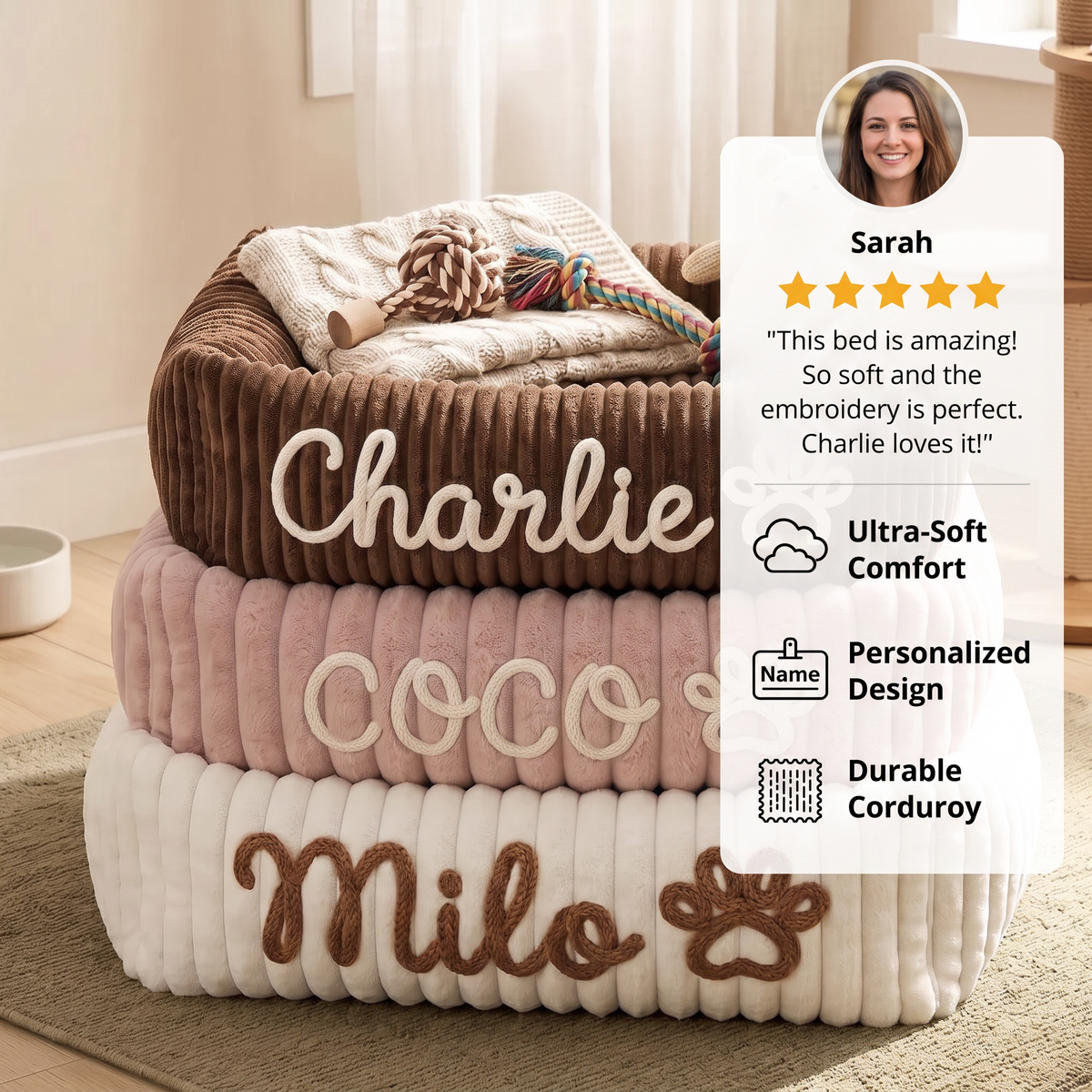 Personalized Fluffy Cloud Cat Bed with Soft Bolsters