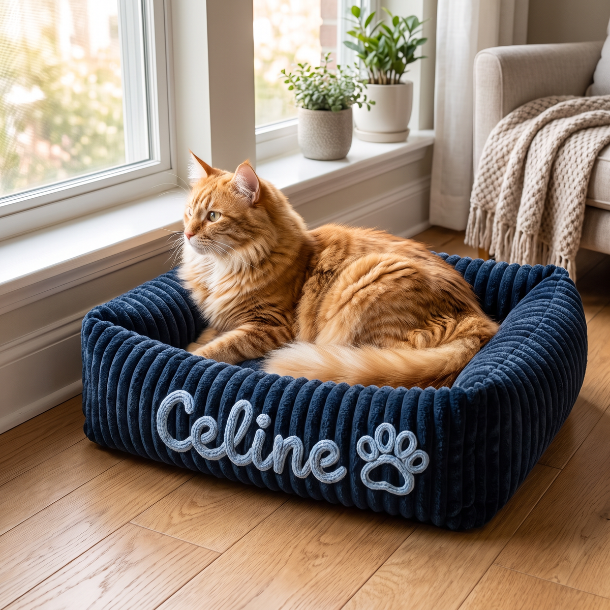 Personalized Fluffy Cloud Cat Bed with Soft Bolsters