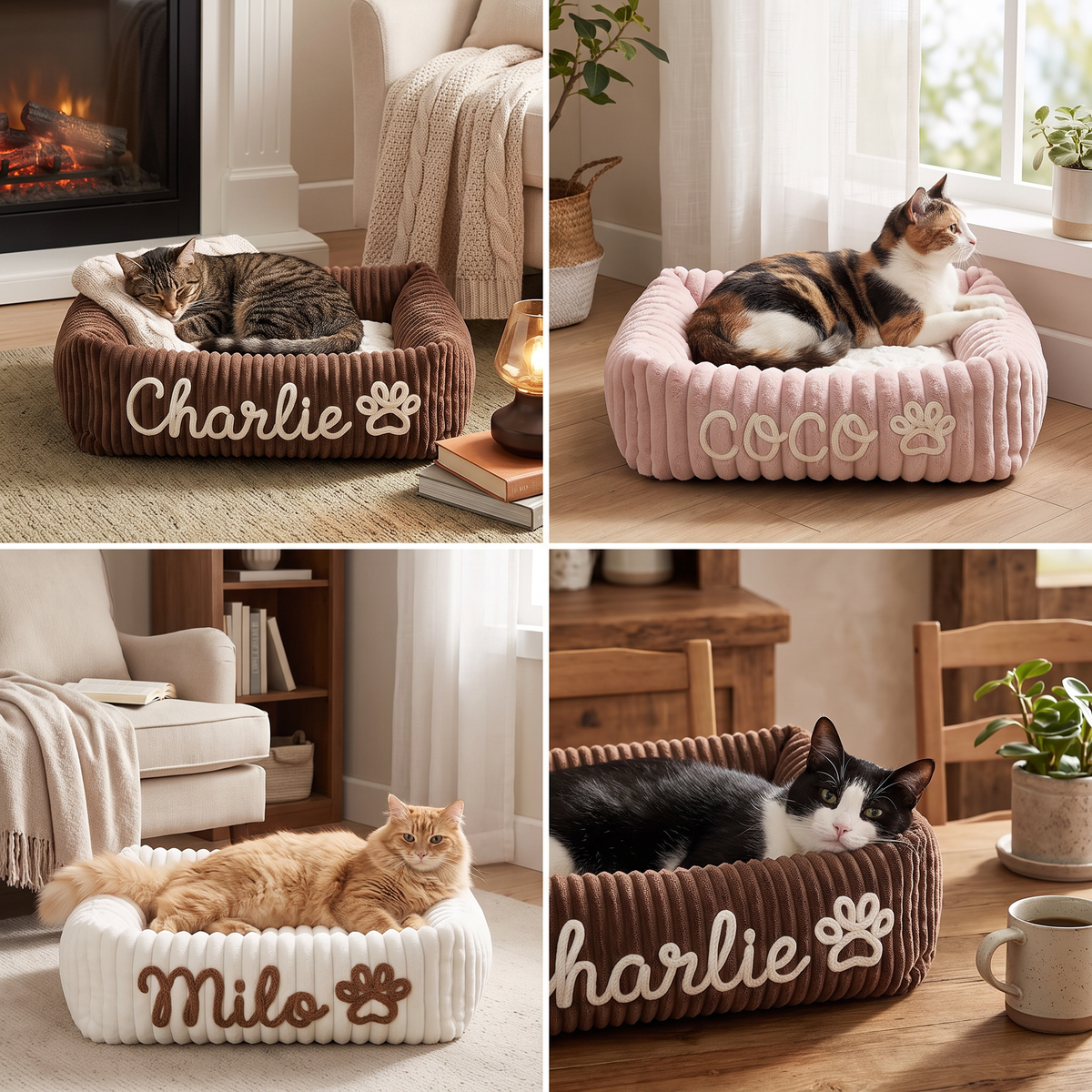 Personalized Fluffy Cloud Cat Bed with Soft Bolsters