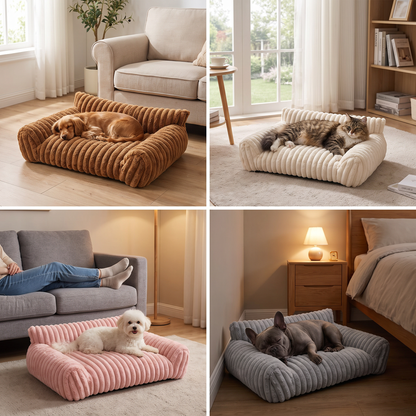 Fluffy Cloud Pet Sofa Bed with Soft Bolsters & Washable Covers