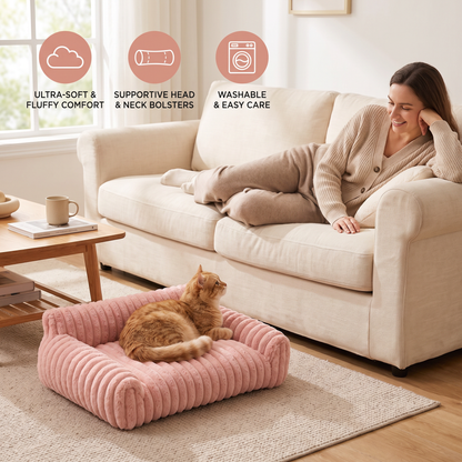 Fluffy Cloud Pet Sofa Bed with Soft Bolsters & Washable Covers