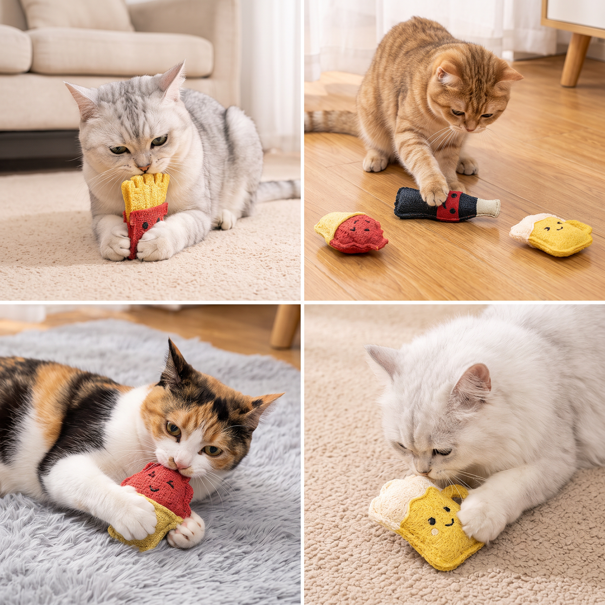 Teeth-Cleaning Catnip Chew Toys – Natural Loofah Dental Care & Play Set