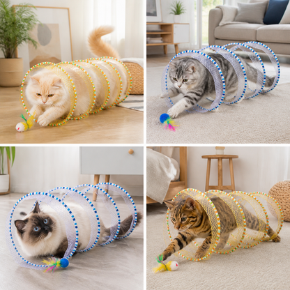 Collapsible Spiral Cat Play Tunnel with Feather Bells