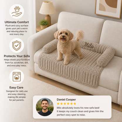 Personalized Fluffy Dog Sofa Bed & Protective Couch Cover
