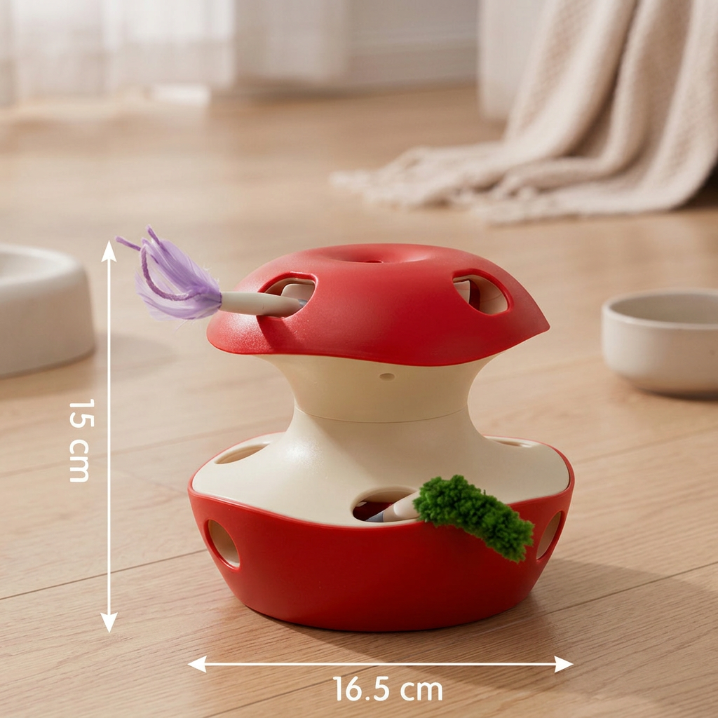 3-in-1 Apple-Shaped Cat Toy – Interactive Feather & Ball Toy