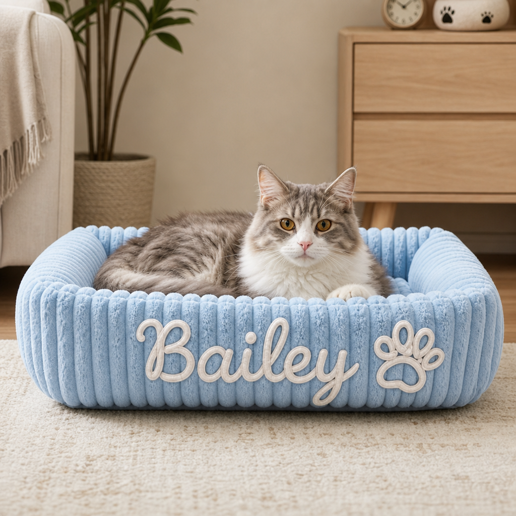 Personalized Fluffy Cloud Cat Bed with Soft Bolsters