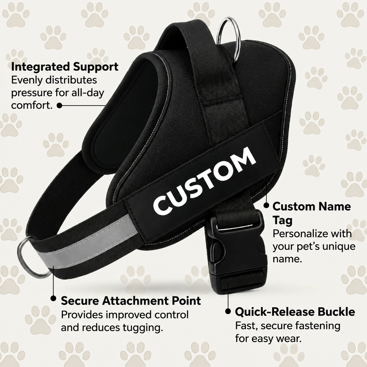 Personalized No-Pull Dog Harness with Front D-Ring – Designed for Neck & Shoulder Relief