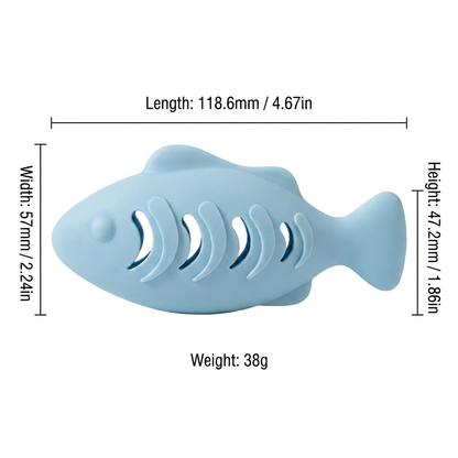 Teeth-cleaning chew & nibble fish – Interactive silicone snack dispenser for cats