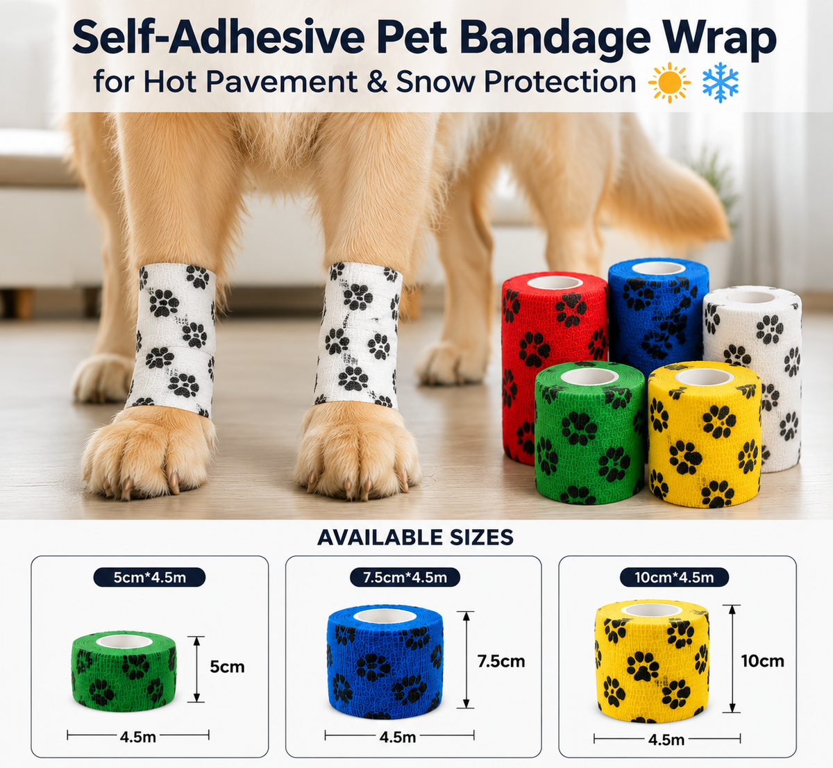 Self-Adhesive Pet Bandage Wrap for Hot Pavement & Snow Protection