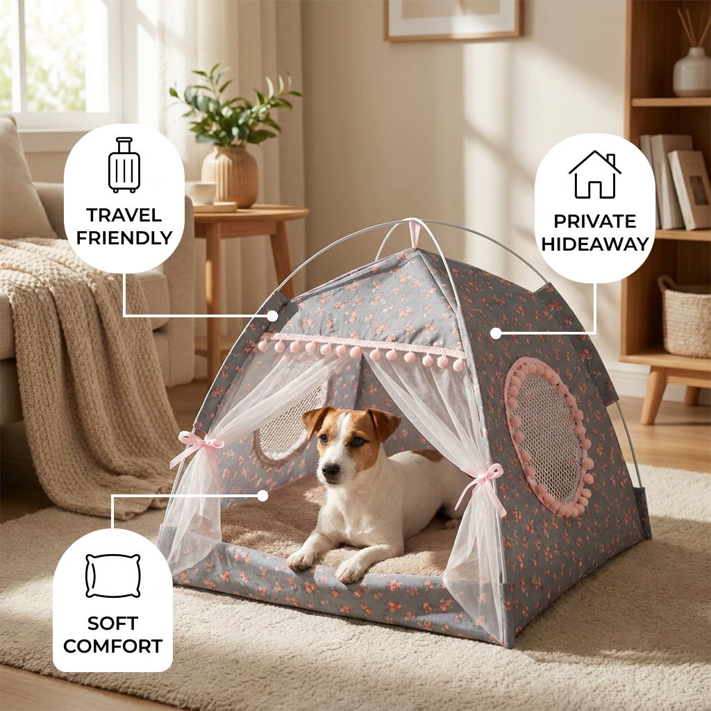 Cozy Retreat Pet Tent with Curtains