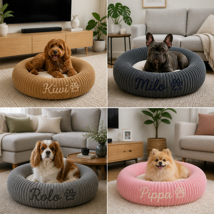 Personalized Round Fluffy Dog Bed